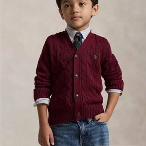 Ralph Lauren Boy’s Burgundy Cable-Knit Cardigan